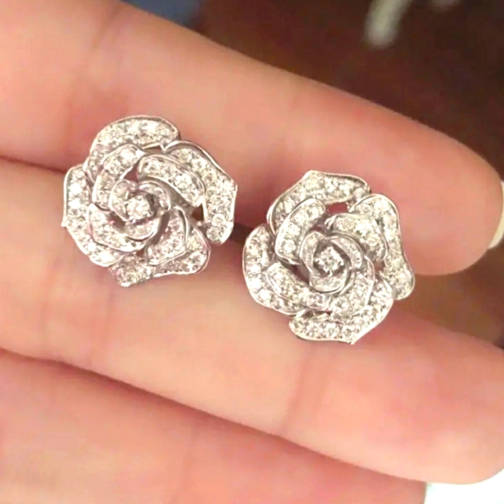 Rhinestone Rose Earrings